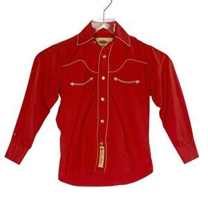 Larry Mahan Cowboy Collection Boys Pearl Snap Red Western Shirt S 6-8 Rockabilly